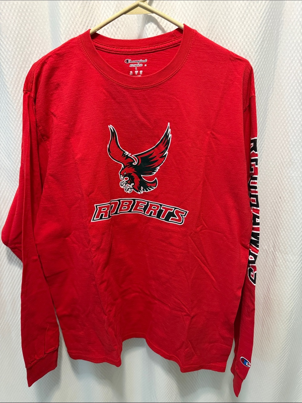 Roberts Wesleyan College Champion Red Long Sleeve Graphic Tee